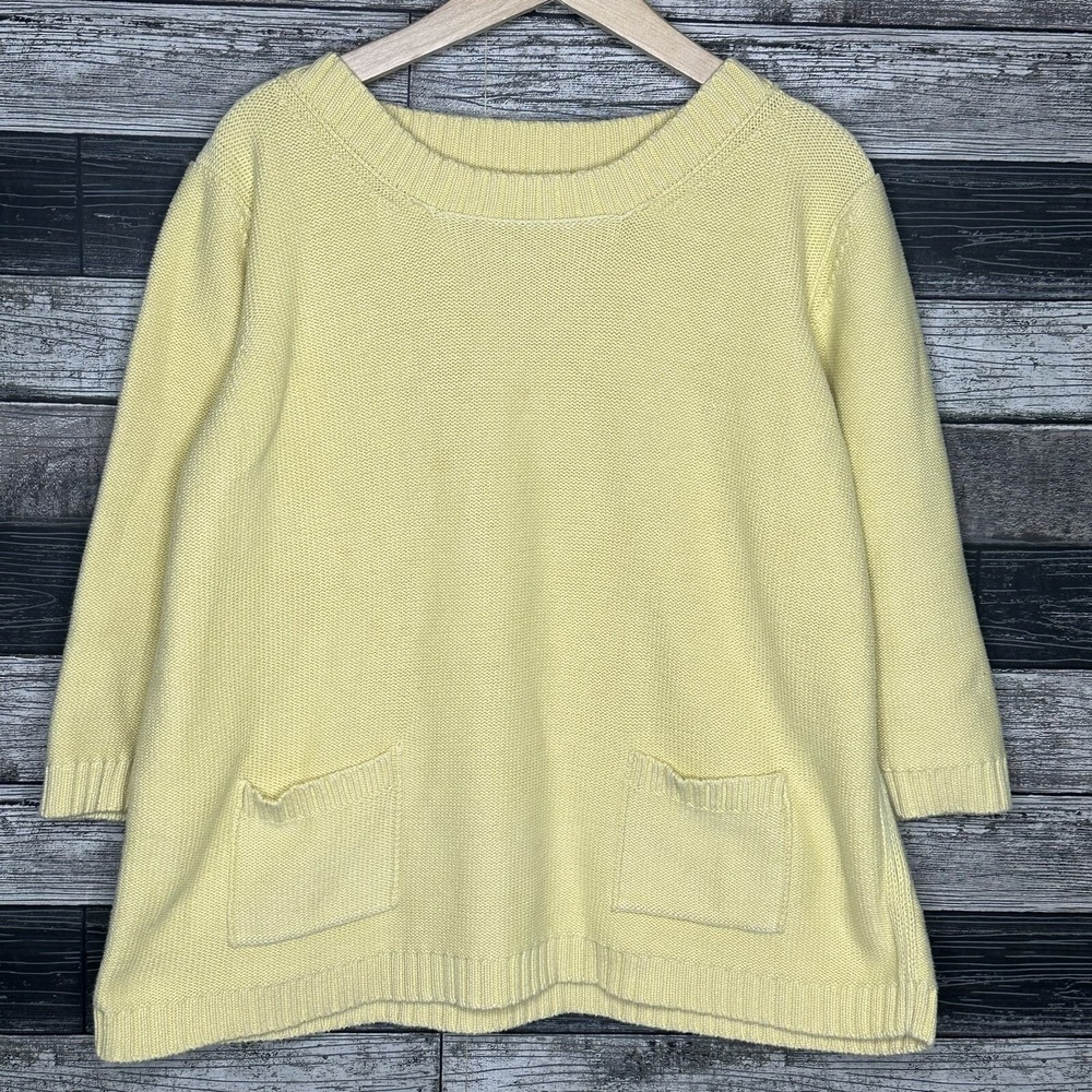 Vintage Orvis Sweater Womens Size XL Yellow 3/4 Sleeves Pockets Cotton